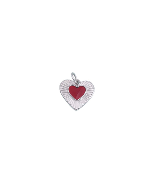 Silver Dark Red Heart Charm