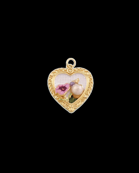 Vintage Flower Heart Charm