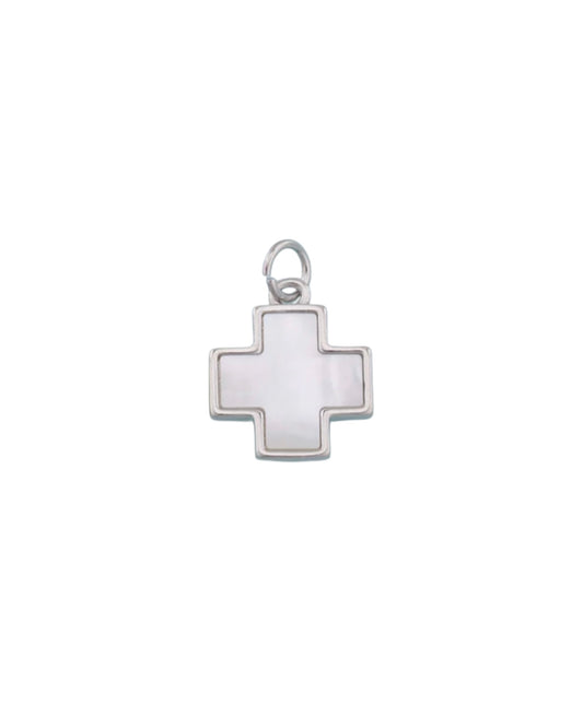 Silver Clover Pearl Cross Charm