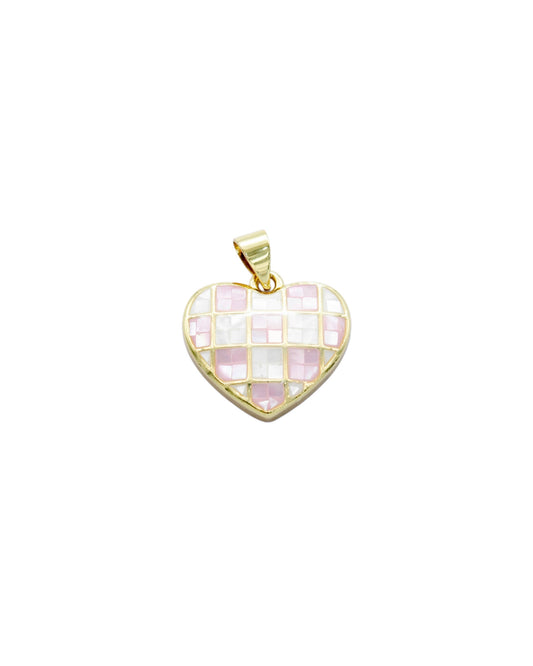 Pink Checkered Heart Charm