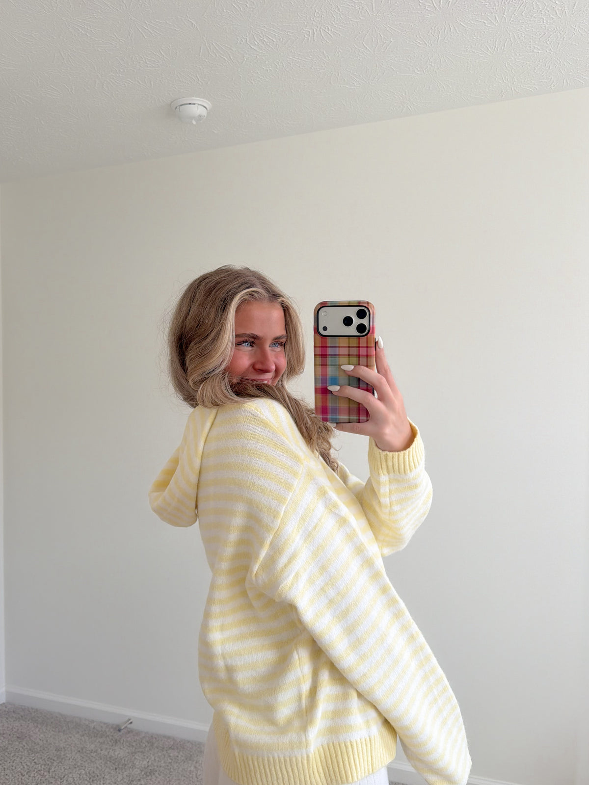 Butter Yellow Stripe Zip-Up Sweater
