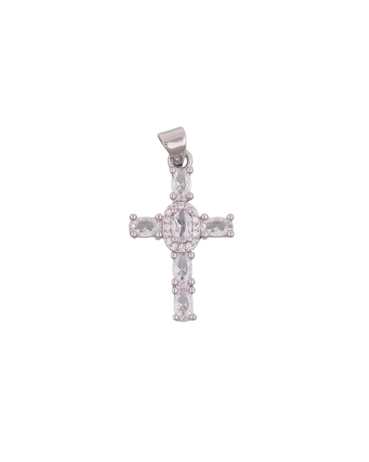 Silver Crystal Cross Charm