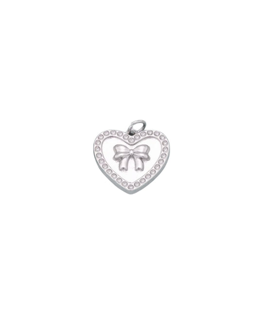 Silver Heart Bow Charm