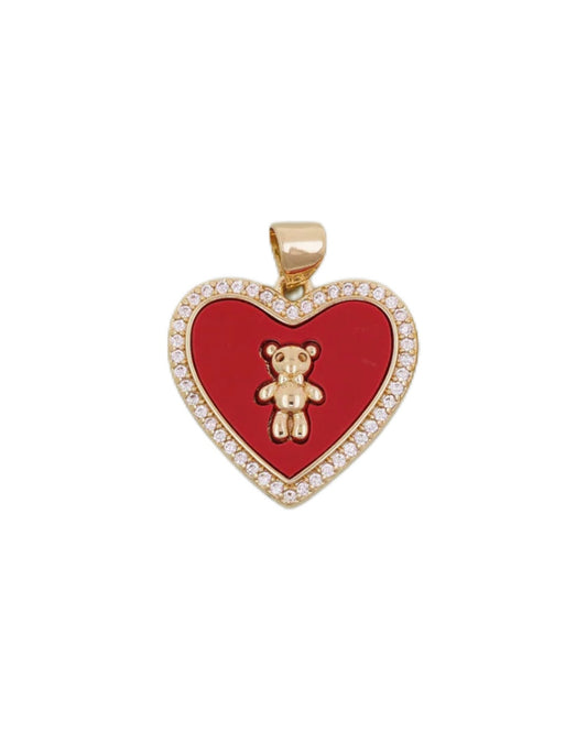 Red Bear Heart Charm