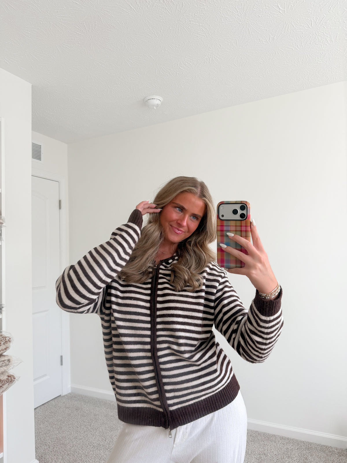 Brown Stripe Zip-Up Sweater