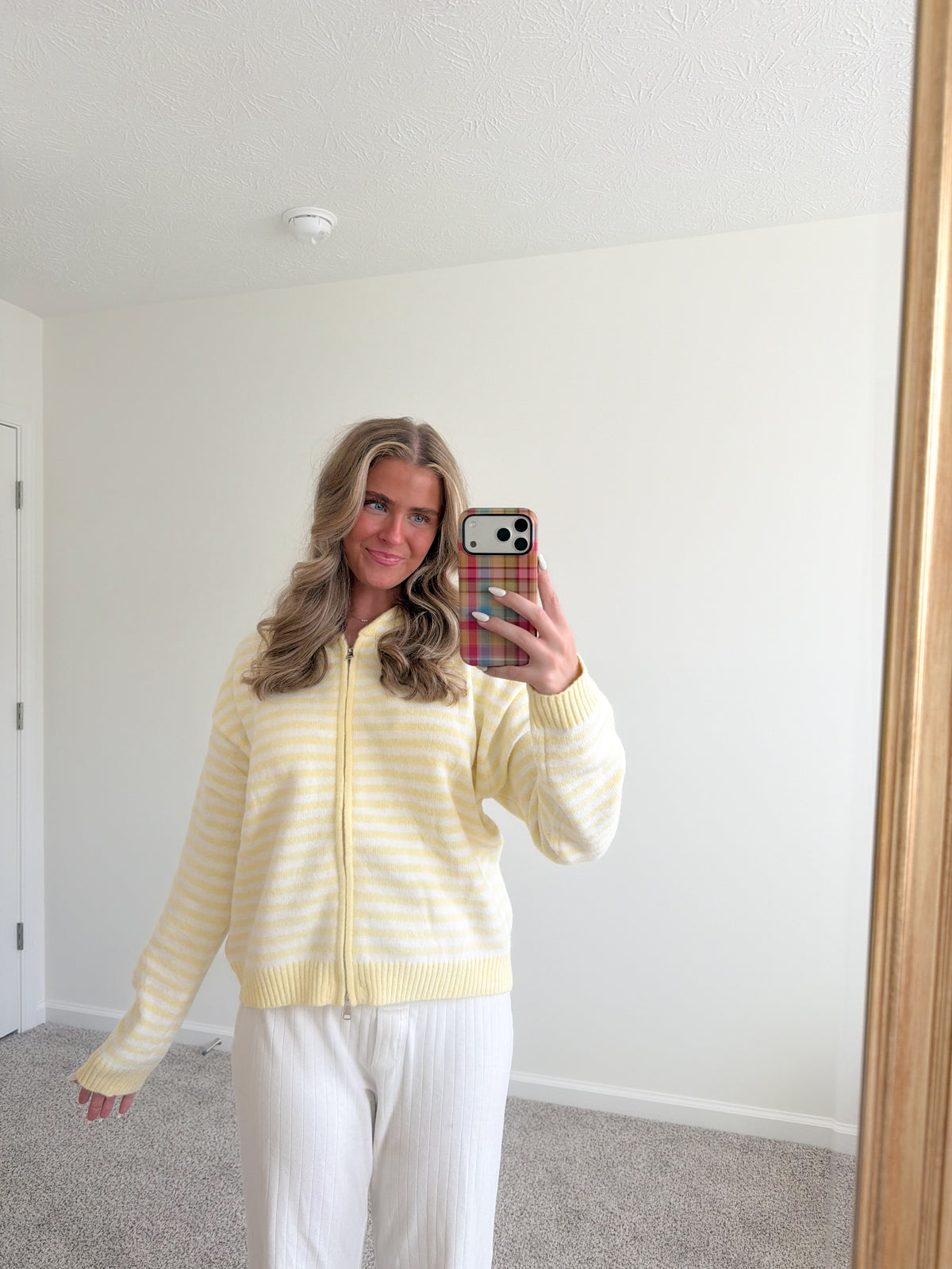Butter Yellow Stripe Zip-Up Sweater