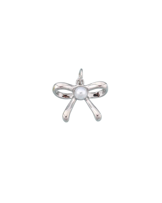 Silver Pearl Bow Tie Charm