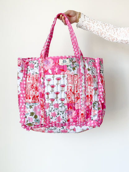 Pink Garden Patchwork Tote