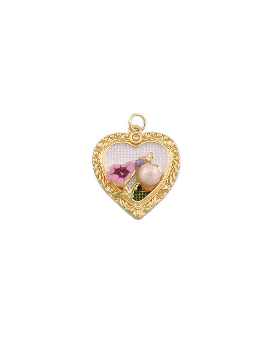 Vintage Flower Heart Charm