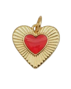 Gold Red Heart Charm