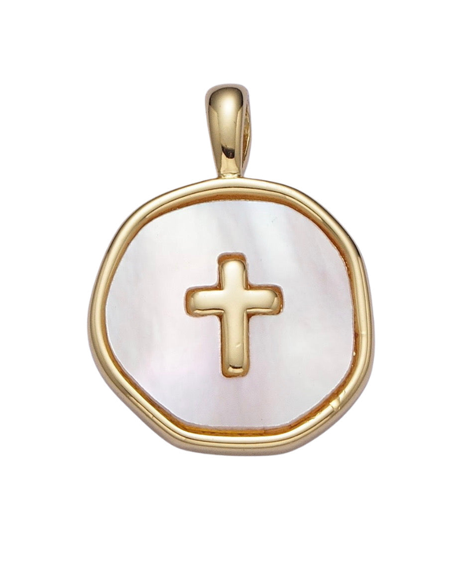 Pearl Circle Cross Charm