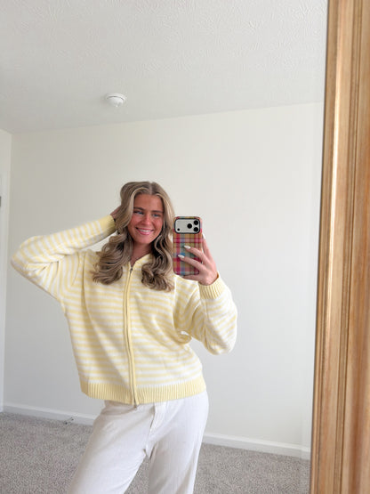 Butter Yellow Stripe Zip-Up Sweater