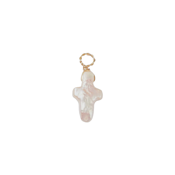 Tiny Pearl Cross Charm
