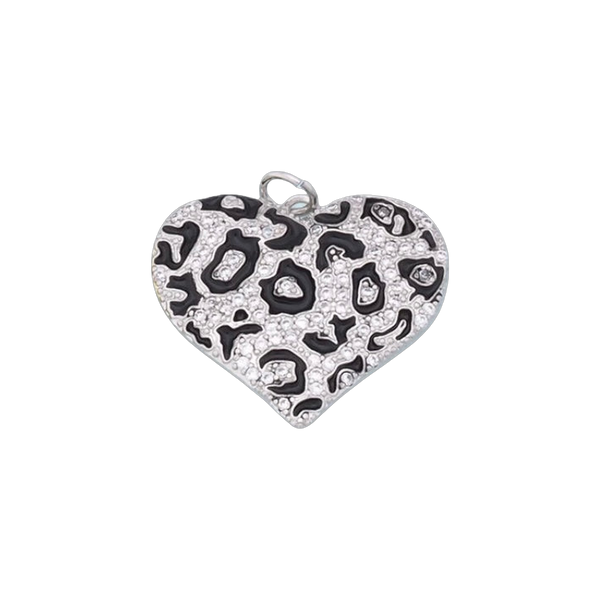 Silver Leopard Heart Charm