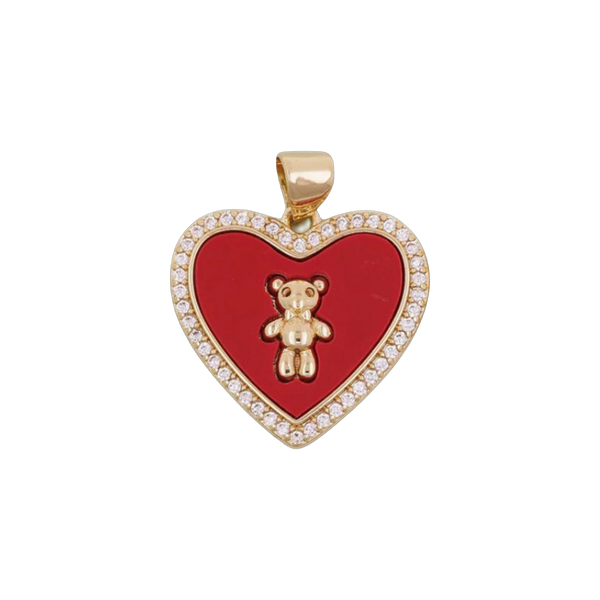 Red Bear Heart Charm