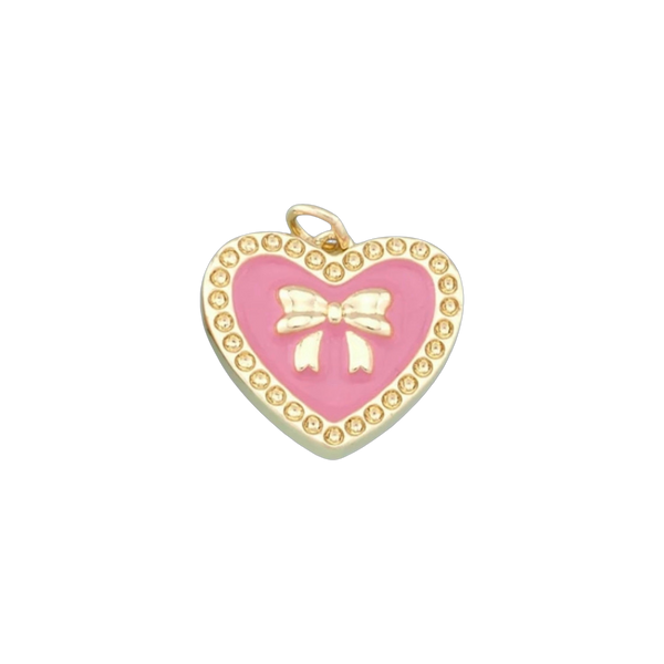 Pink Bow Heart Charm