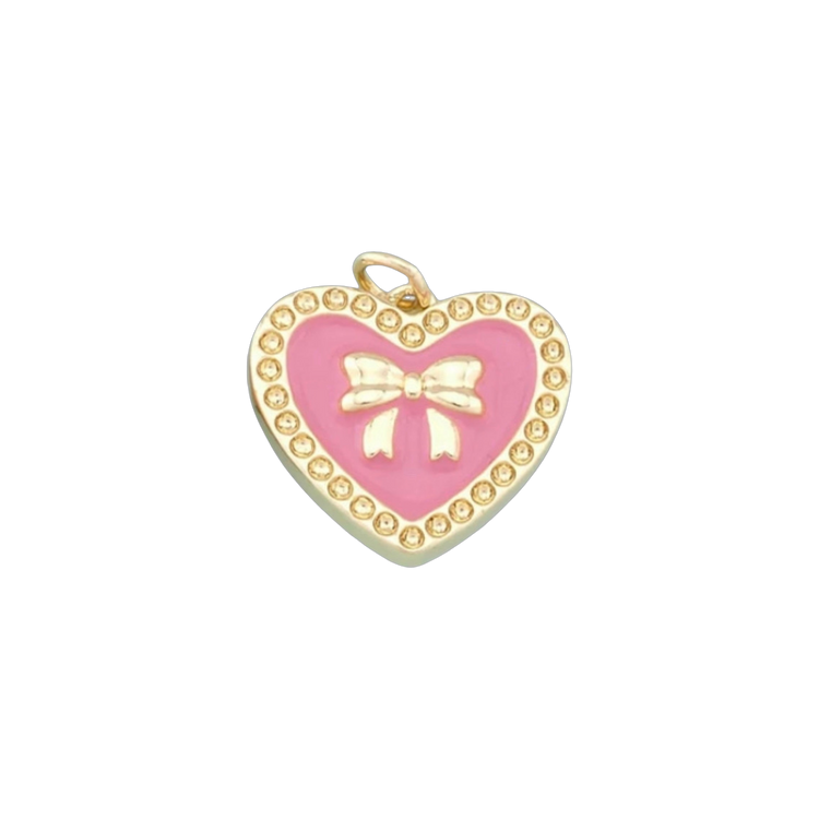Pink Bow Heart Charm