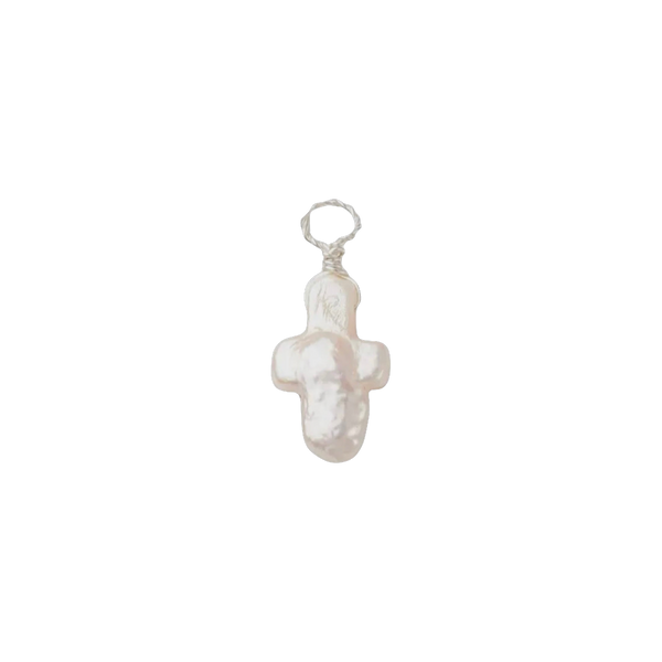Silver Tiny Pearl Cross Charm