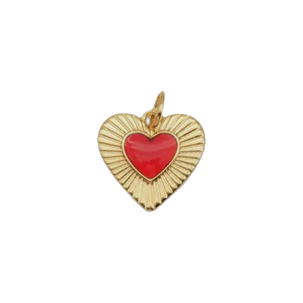 Tiny Gold & Red Heart Charm