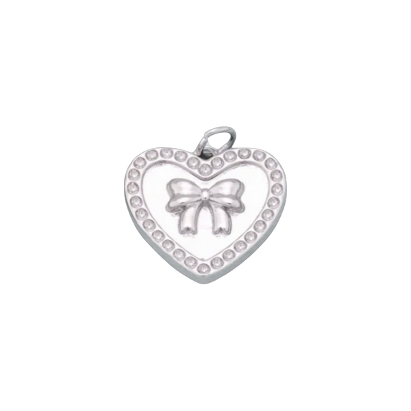 Silver Heart Bow Charm