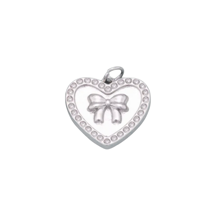 Silver Heart Bow Charm