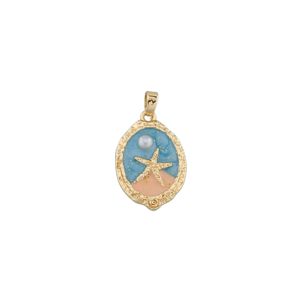 Blue Starfish Oval Charm