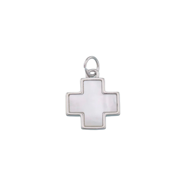 Silver Clover Pearl Cross Charm