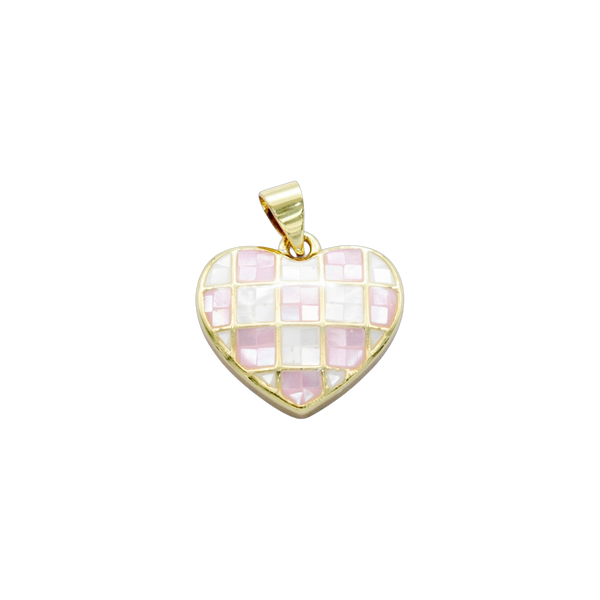 Pink Checkered Heart Charm