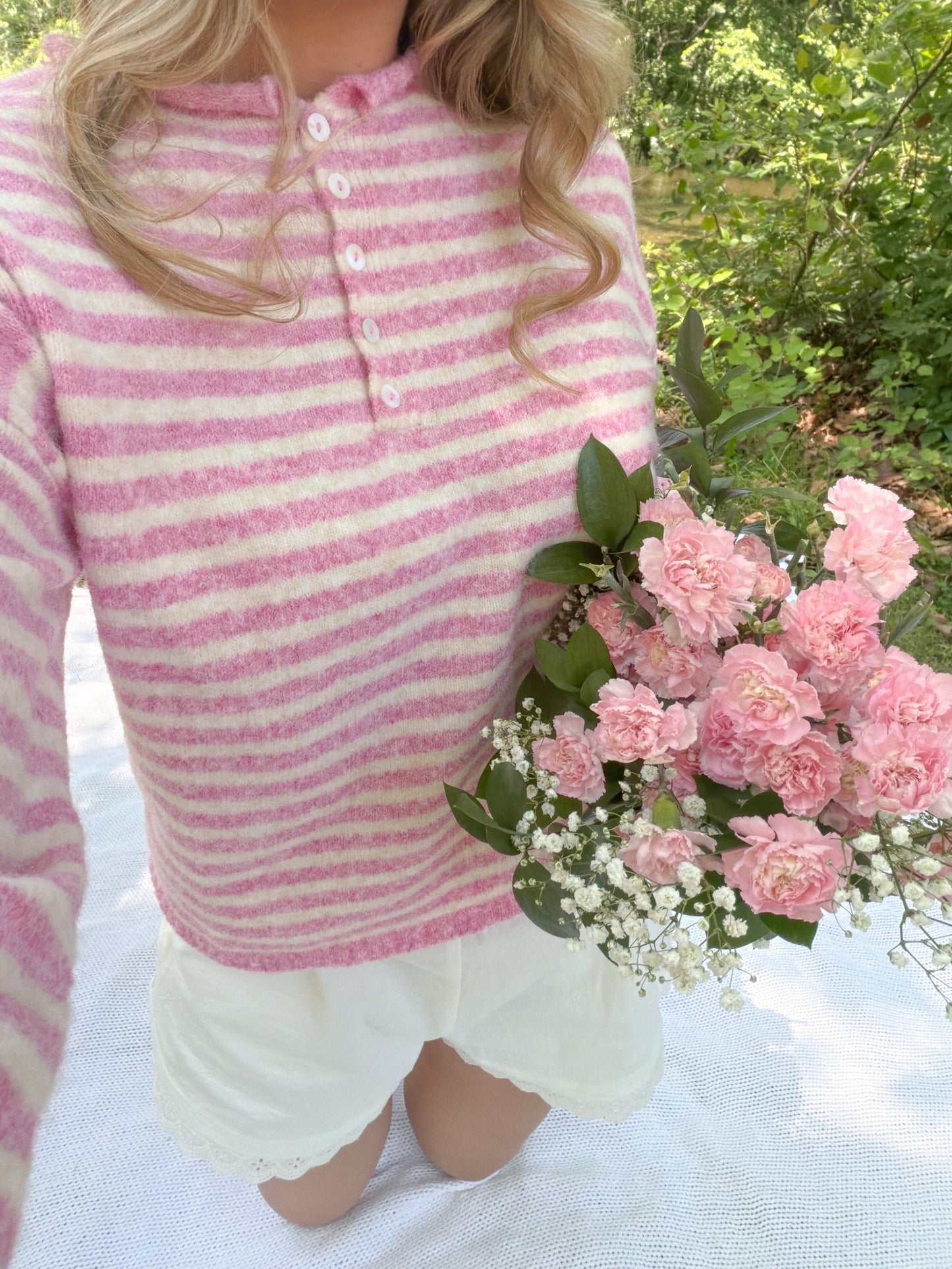 Pink Stripe Henley Sweater