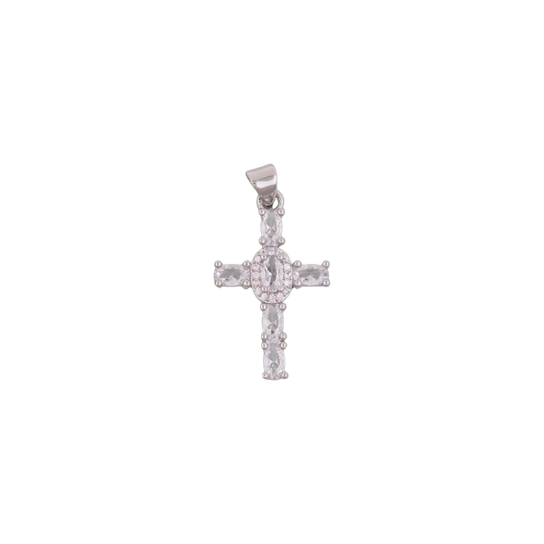 Silver Crystal Cross Charm