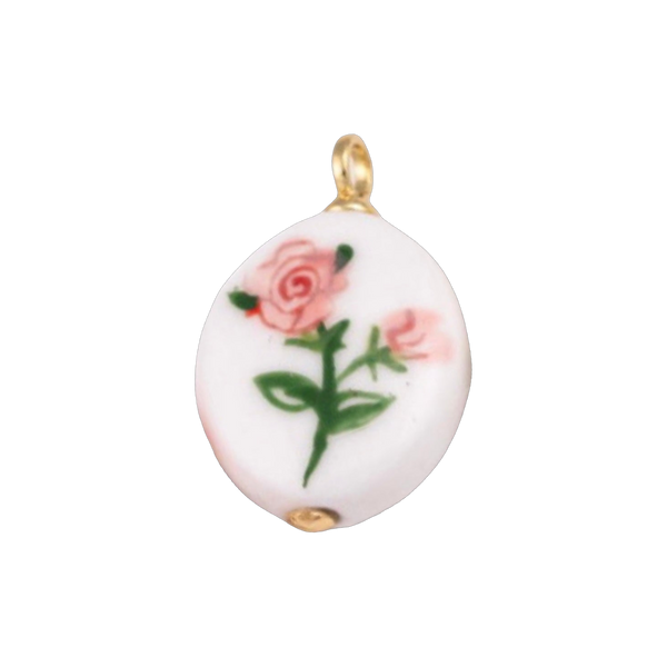 Pink Roses Ceramic Charm