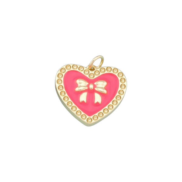 Hot Pink Heart Bow Charm