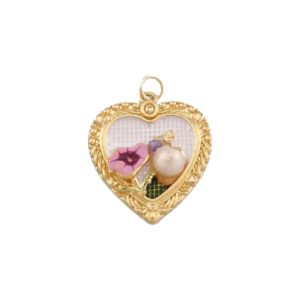 Vintage Flower Heart Charm