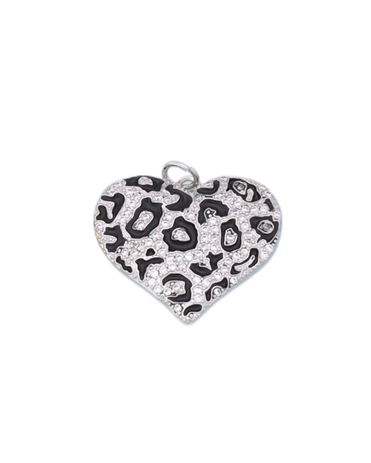 Silver Leopard Heart Charm