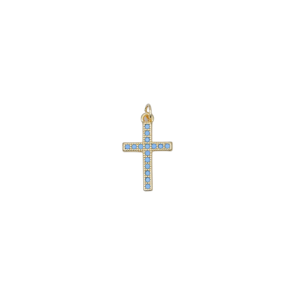Tiny Blue Shine Cross Charm