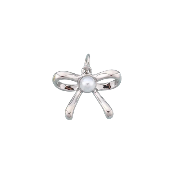 Silver Pearl Bow Tie Charm