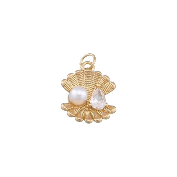 Pearl and Diamond Clam Shell Charm