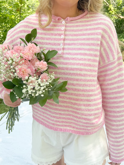 Pink Stripe Henley Sweater