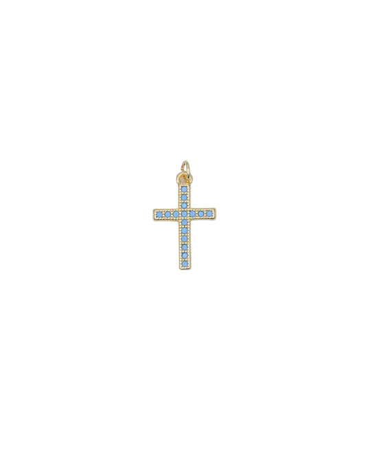 Tiny Blue Shine Cross Charm