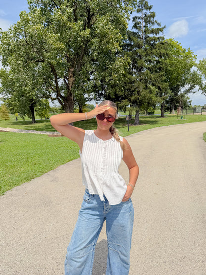 White Sleeveless Button Top