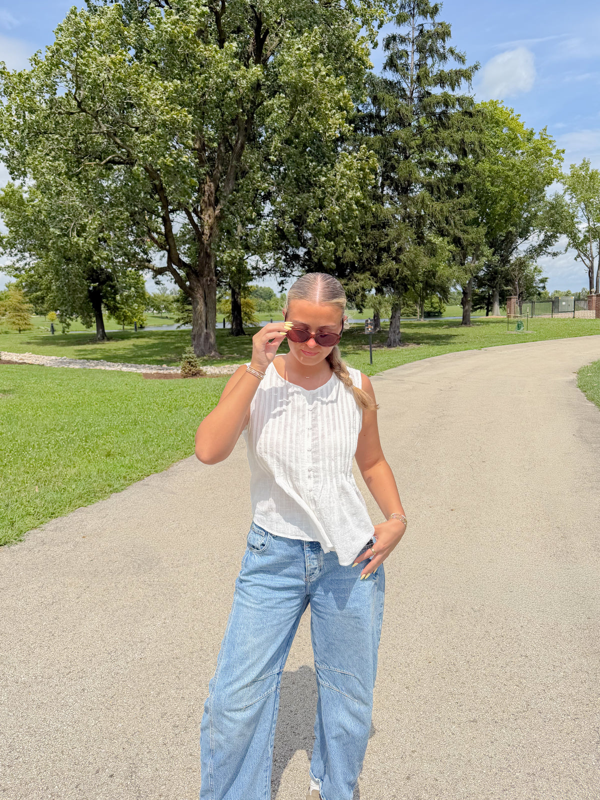 White Sleeveless Button Top