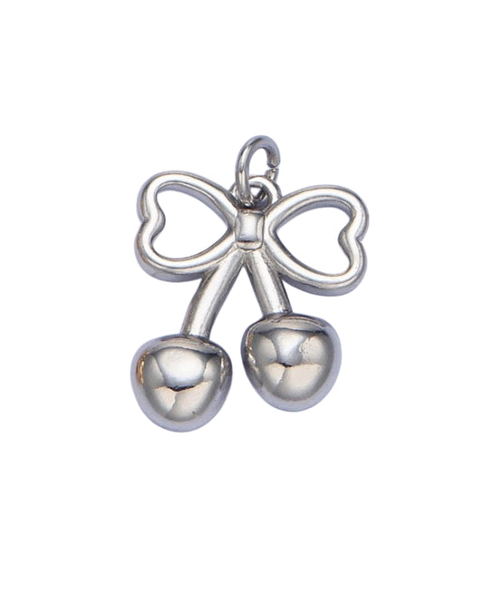 Silver Cherry Bow Charm