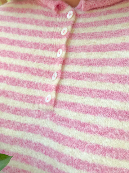Pink Stripe Henley Sweater