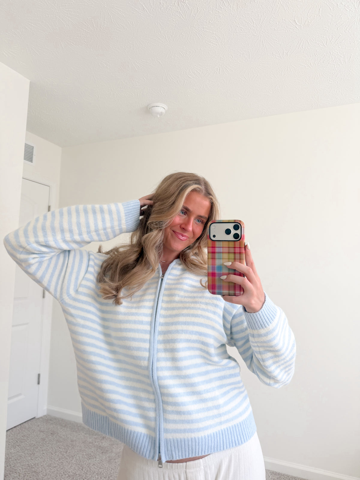 Baby Blue Stripe Zip-Up Sweater