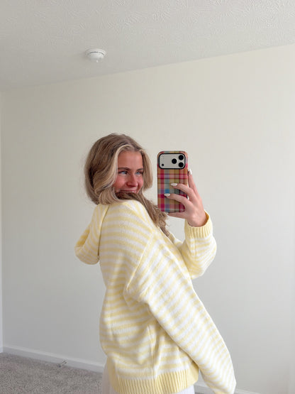 Butter Yellow Stripe Zip-Up Sweater