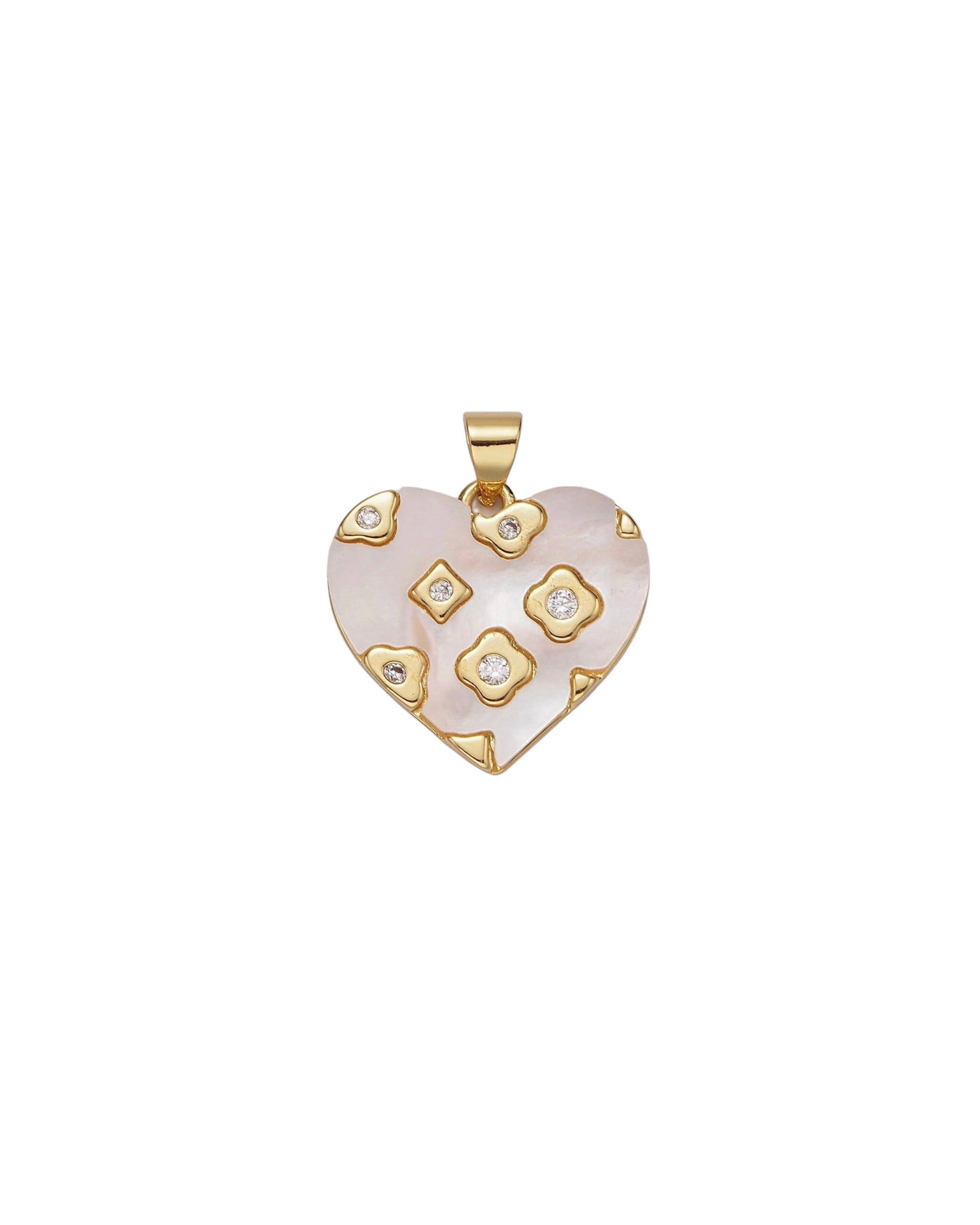 Pearly Clover Heart Charm