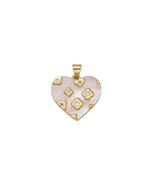 Pearly Clover Heart Charm