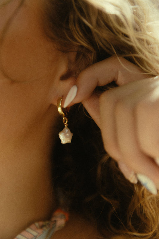 Pearly Star Hoop Earrings